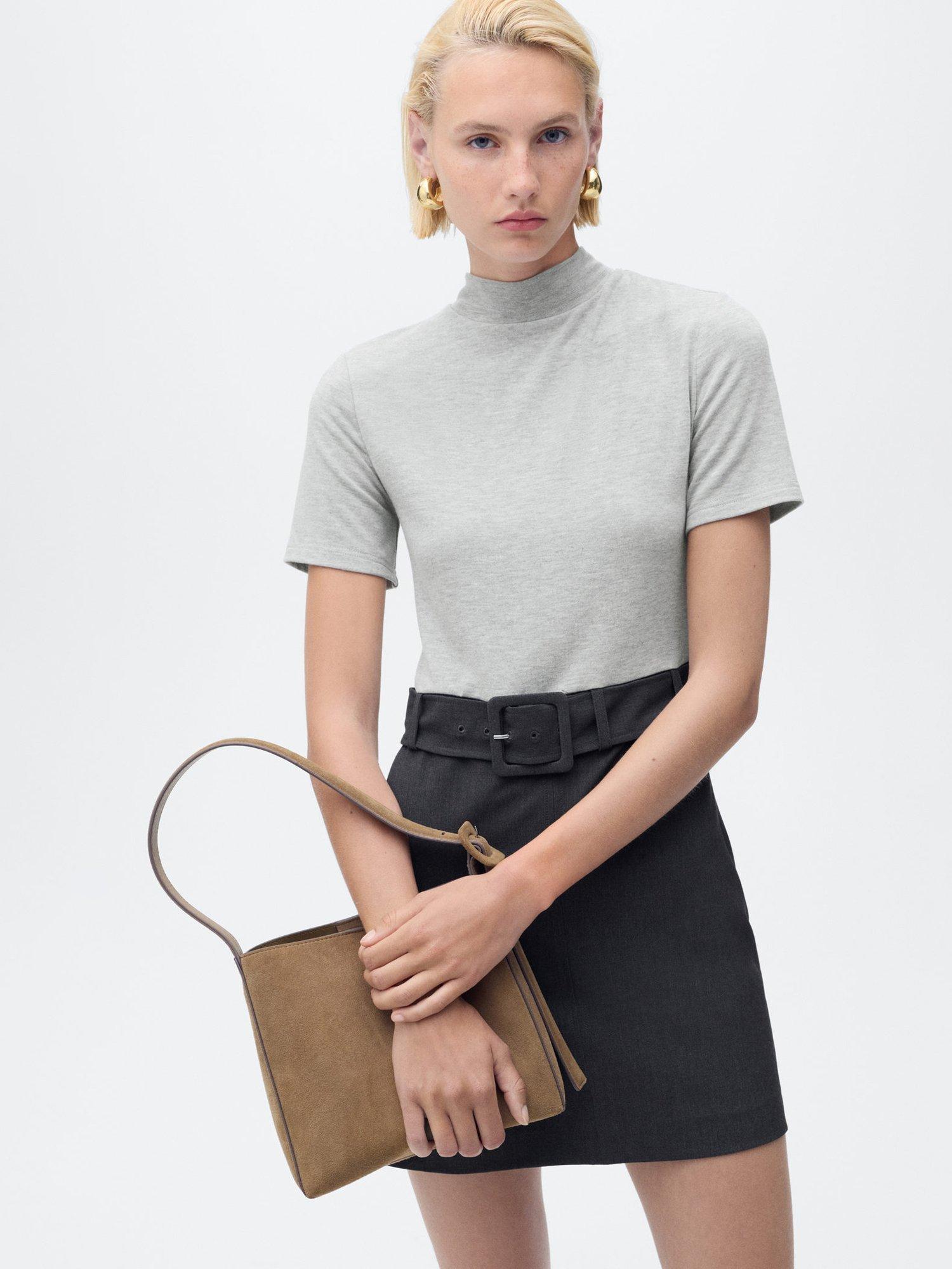 Product image 1 of 6, which shows Mango Bima Short Sleeve High Neck Mini Dress, Grey, 10