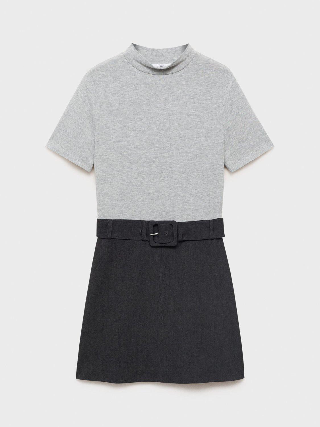 Product image 3 of 6, which shows Mango Bima Short Sleeve High Neck Mini Dress, Grey, 10