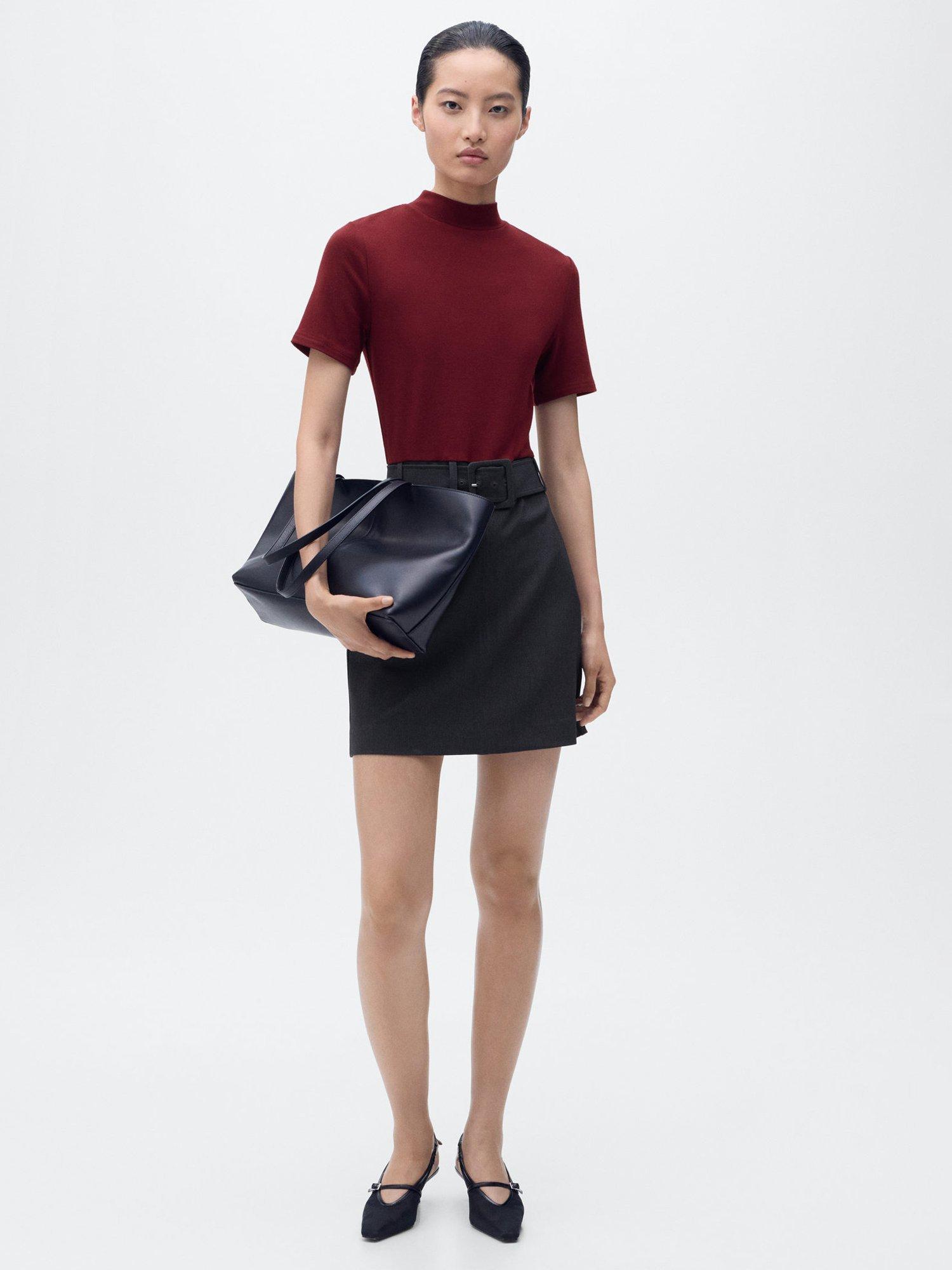 Product image 1 of 7, which shows Mango Bima Short Sleeve High Neck Mini Dress, Dark Red, 6