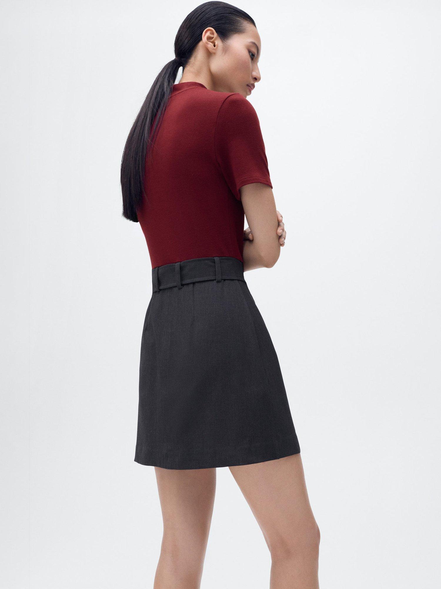 Product image 4 of 7, which shows Mango Bima Short Sleeve High Neck Mini Dress, Dark Red, 6