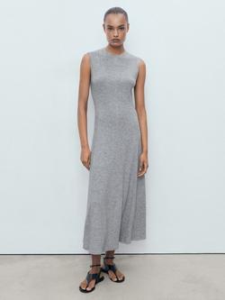Mango Brilli Sleeveless Crew Neck Midi Dress, Dark Grey