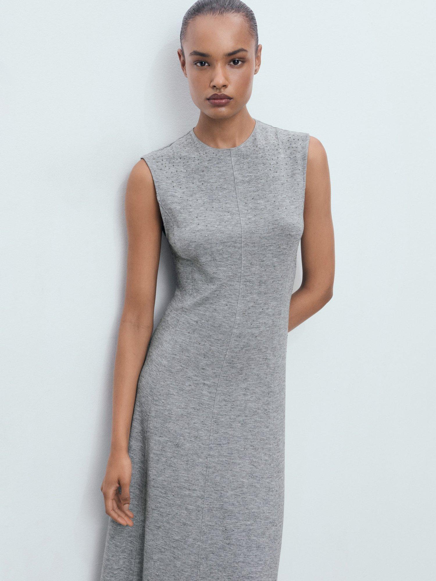 Product image 2 of 8, which shows Mango Brilli Sleeveless Crew Neck Midi Dress, Dark Grey, 10