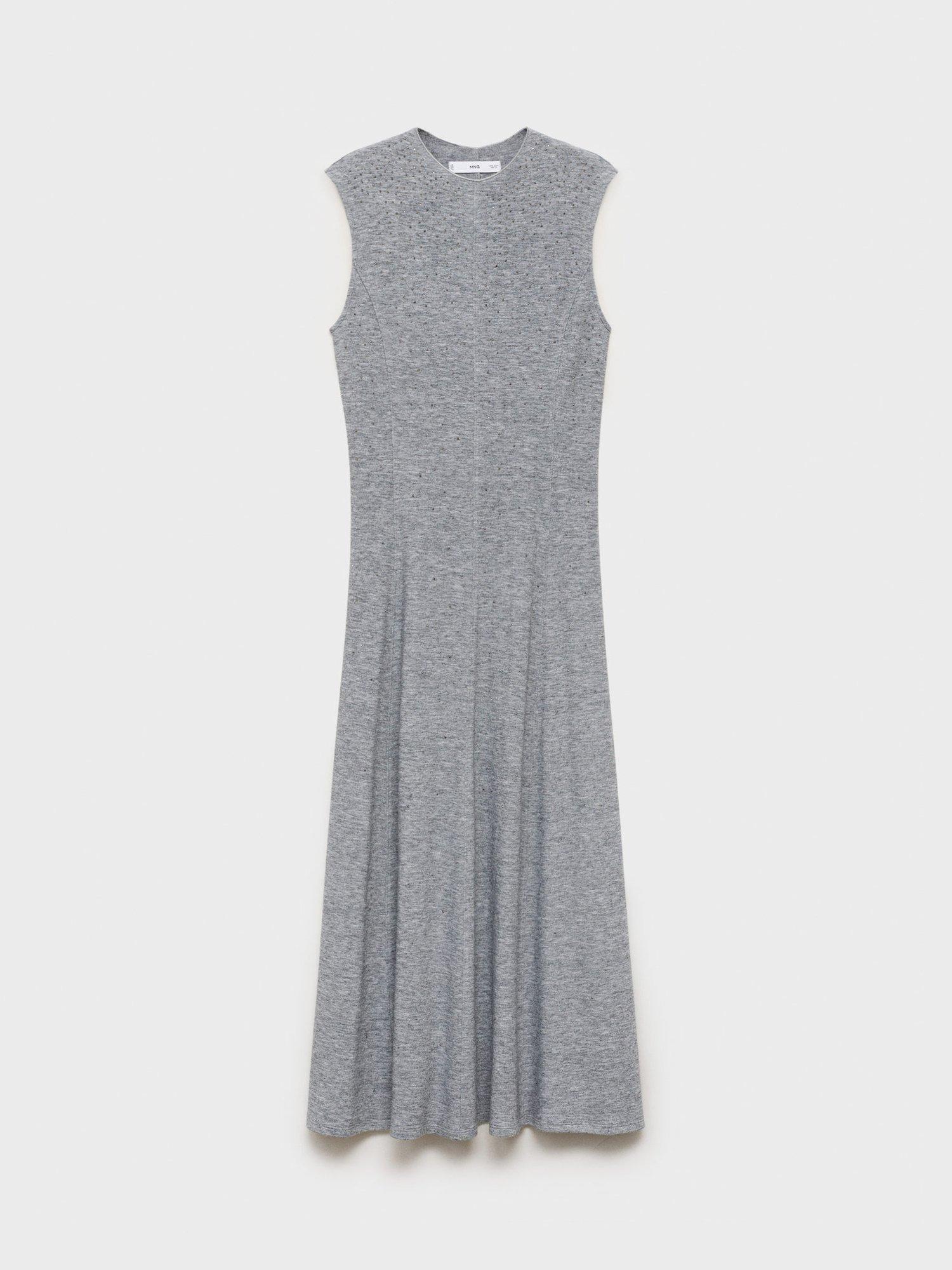 Product image 3 of 8, which shows Mango Brilli Sleeveless Crew Neck Midi Dress, Dark Grey, 10