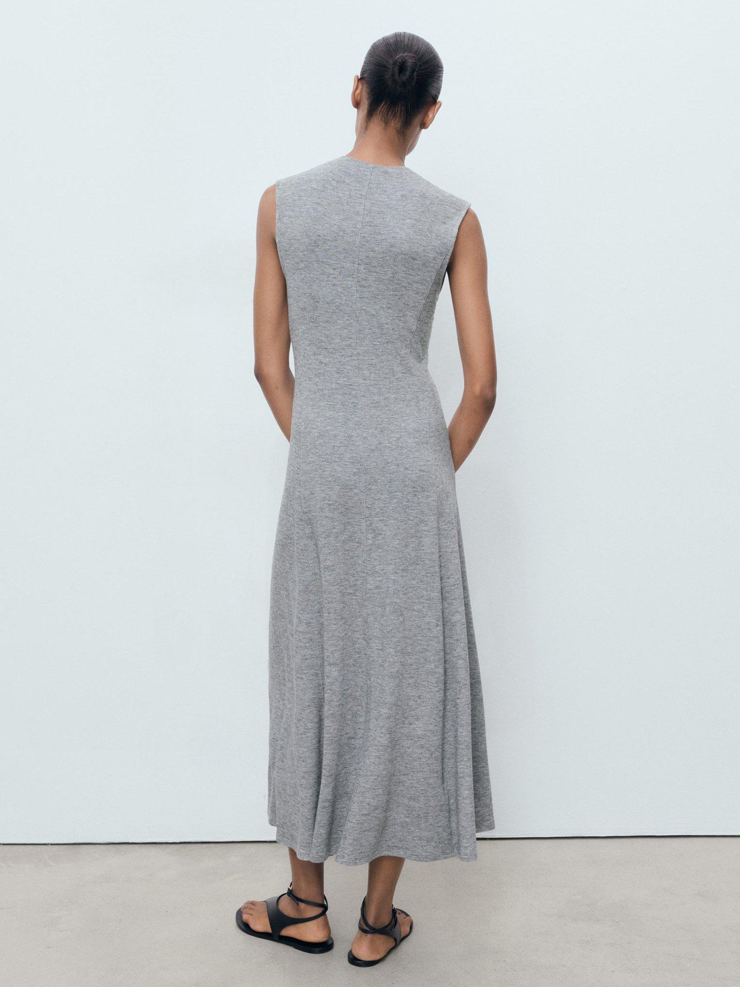 Product image 4 of 8, which shows Mango Brilli Sleeveless Crew Neck Midi Dress, Dark Grey, 10