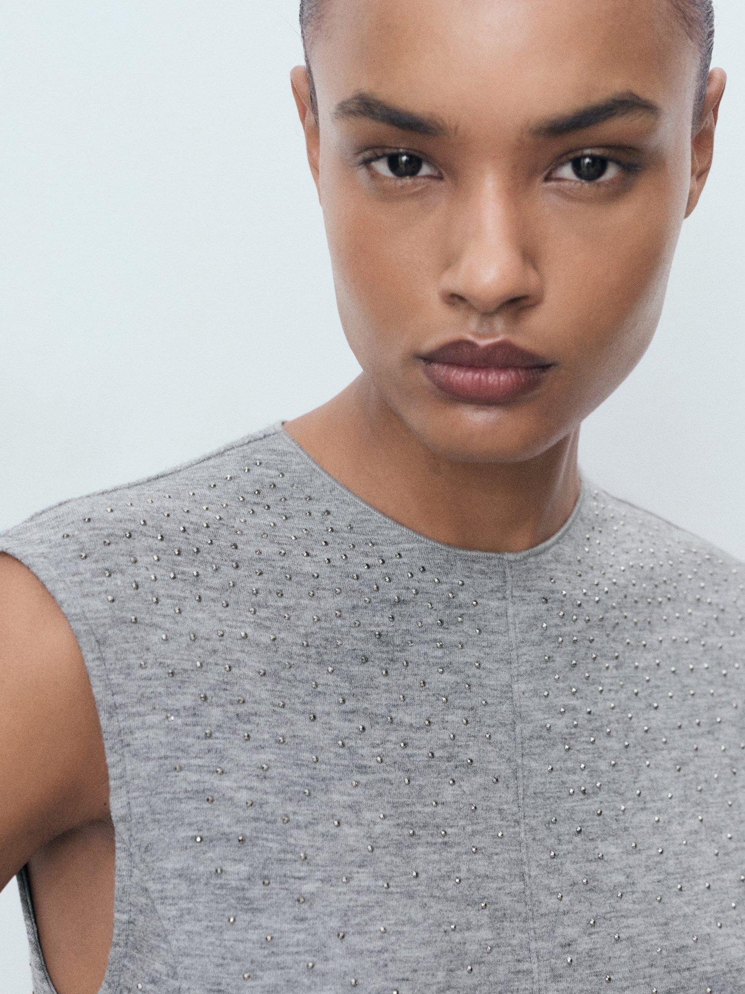 Product image 6 of 8, which shows Mango Brilli Sleeveless Crew Neck Midi Dress, Dark Grey, 10