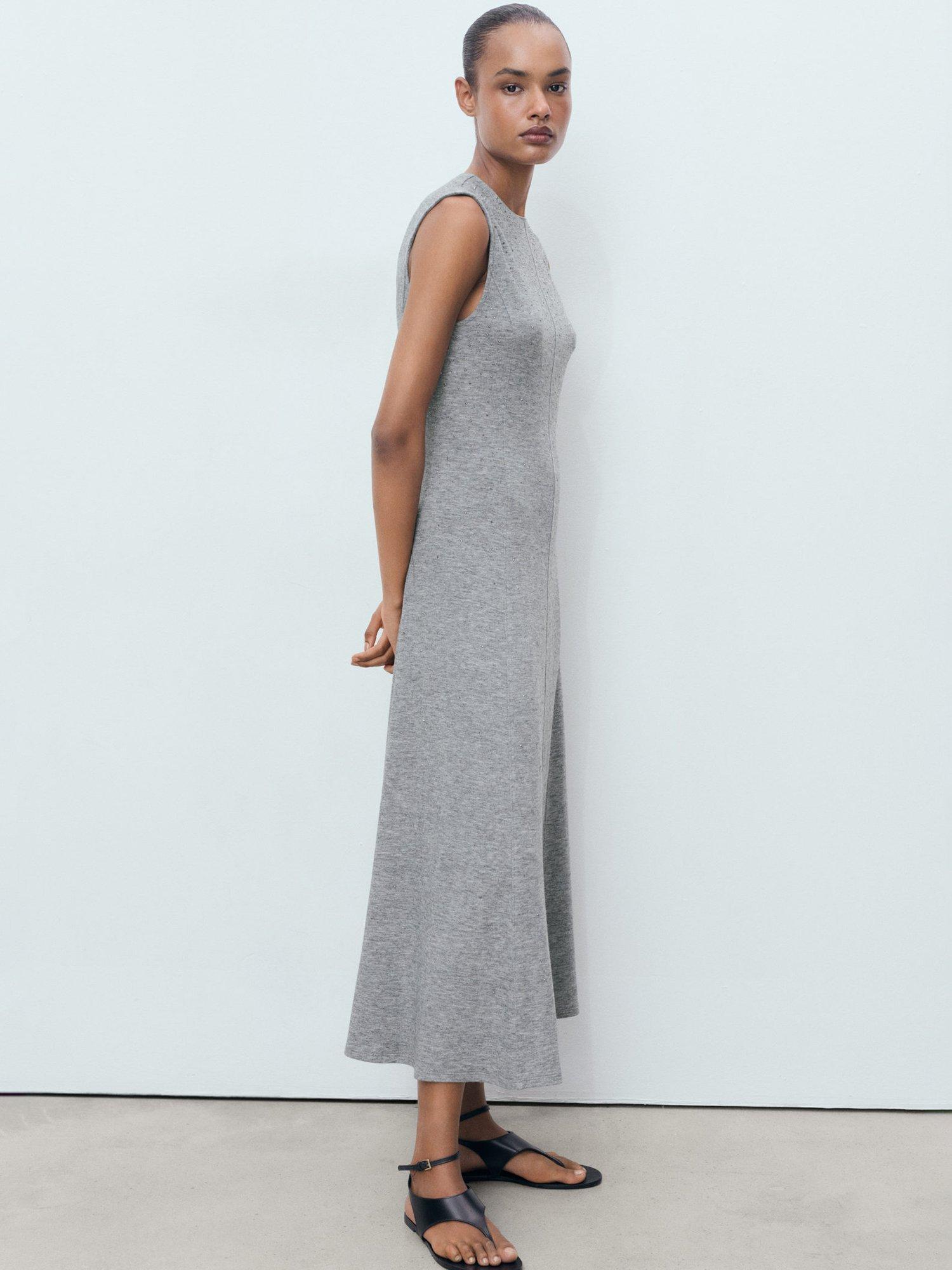 Product image 7 of 8, which shows Mango Brilli Sleeveless Crew Neck Midi Dress, Dark Grey, 10
