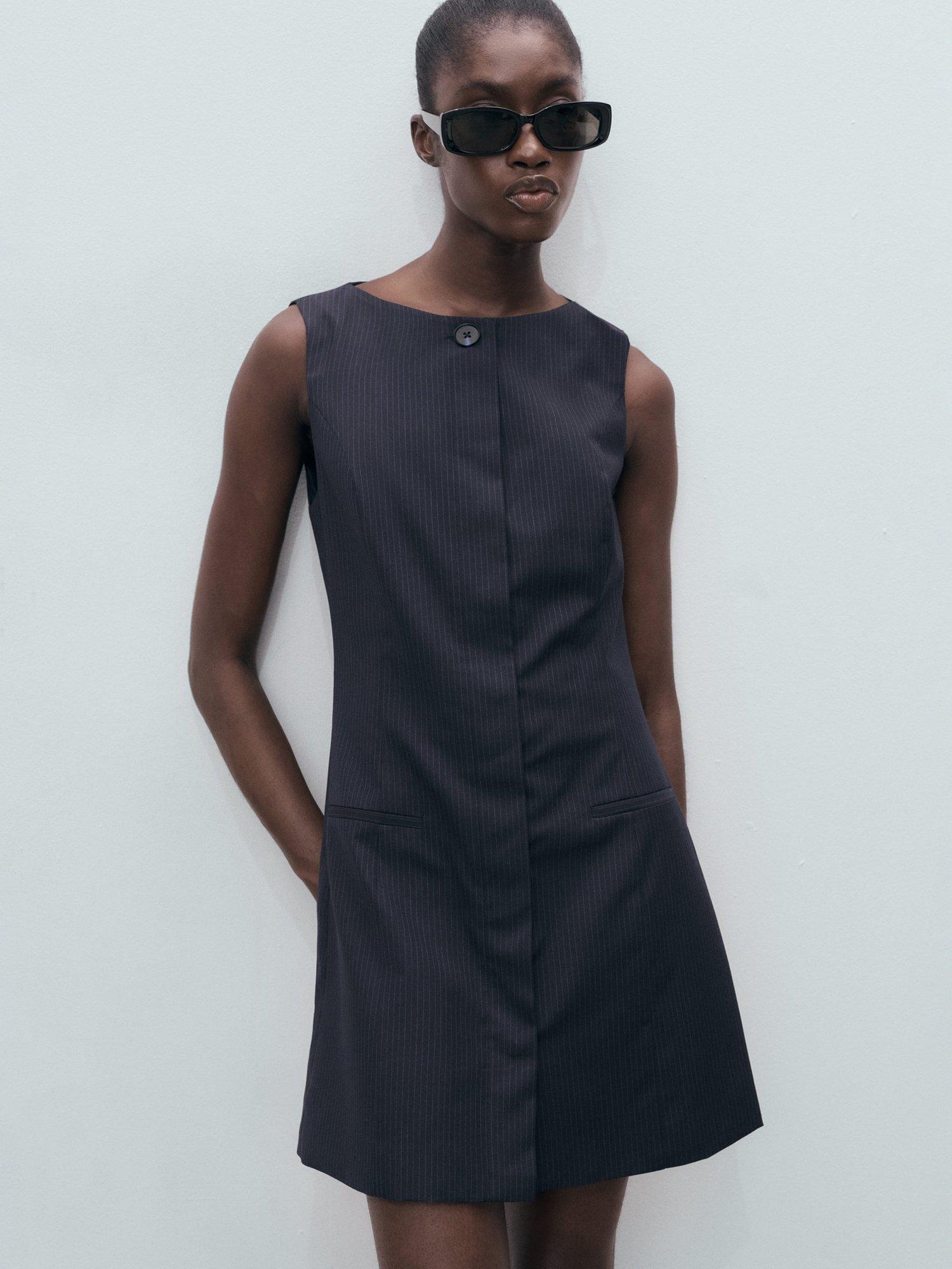 Product image 1 of 7, which shows Mango Cruz Sleeveless Round Neck Mini Dress, Navy, 10