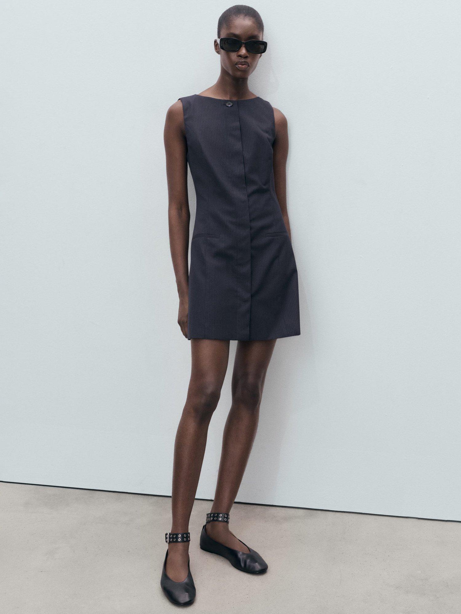 Product image 2 of 7, which shows Mango Cruz Sleeveless Round Neck Mini Dress, Navy, 10