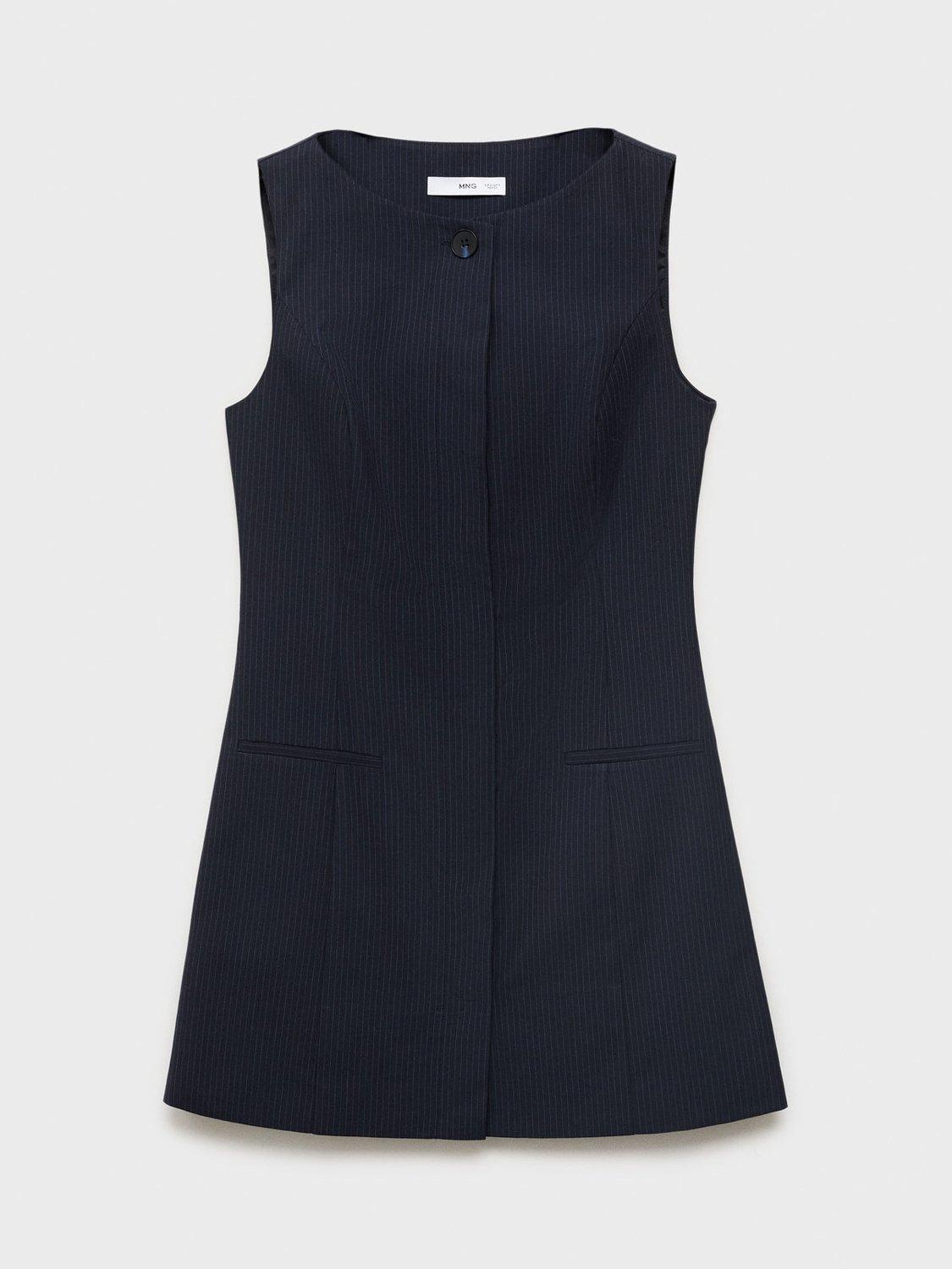 Product image 3 of 7, which shows Mango Cruz Sleeveless Round Neck Mini Dress, Navy, 10