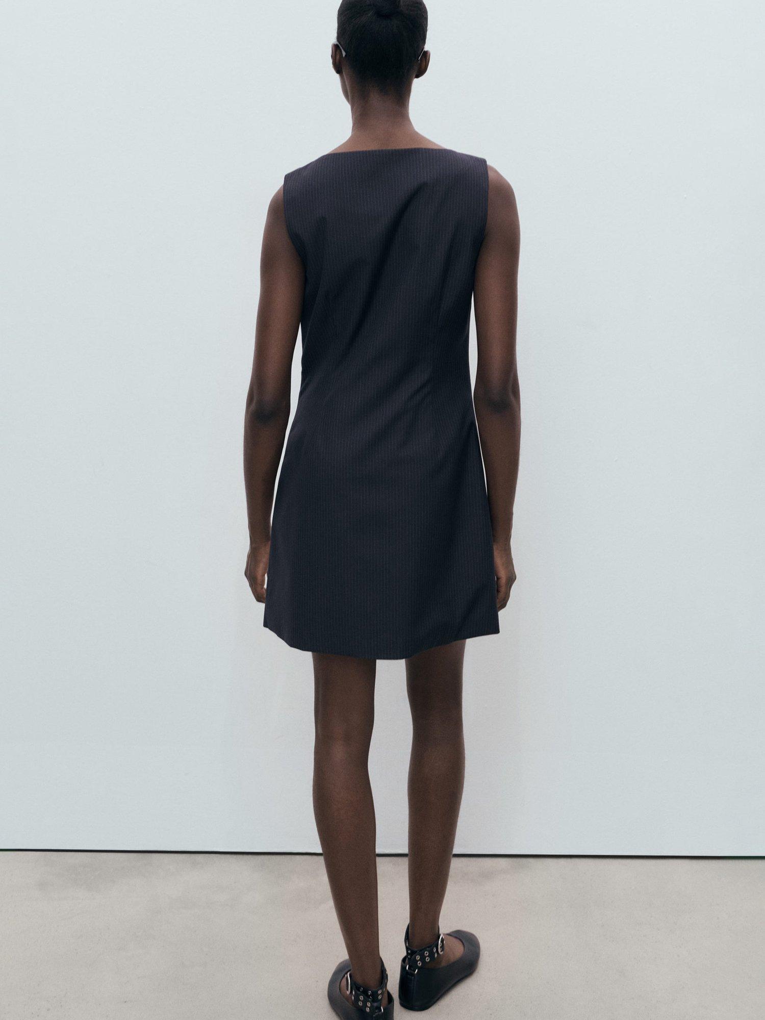 Product image 4 of 7, which shows Mango Cruz Sleeveless Round Neck Mini Dress, Navy, 10