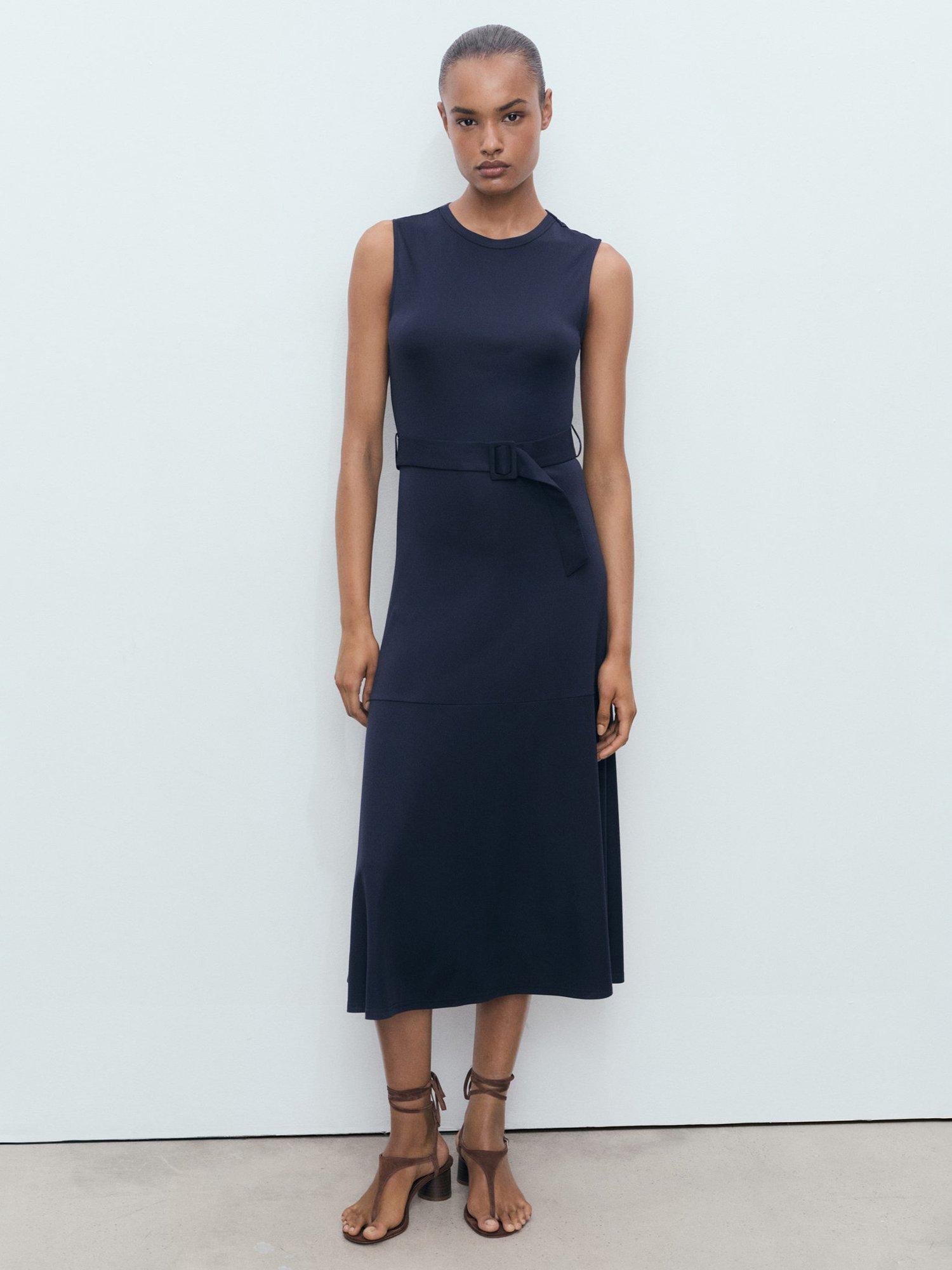 Product image 2 of 8, which shows Mango Megan Belted Midi Dress, Navy, 10
