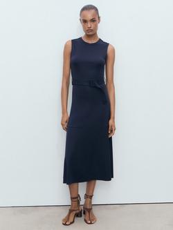 Mango Megan Belted Midi Dress - view 2, Navy