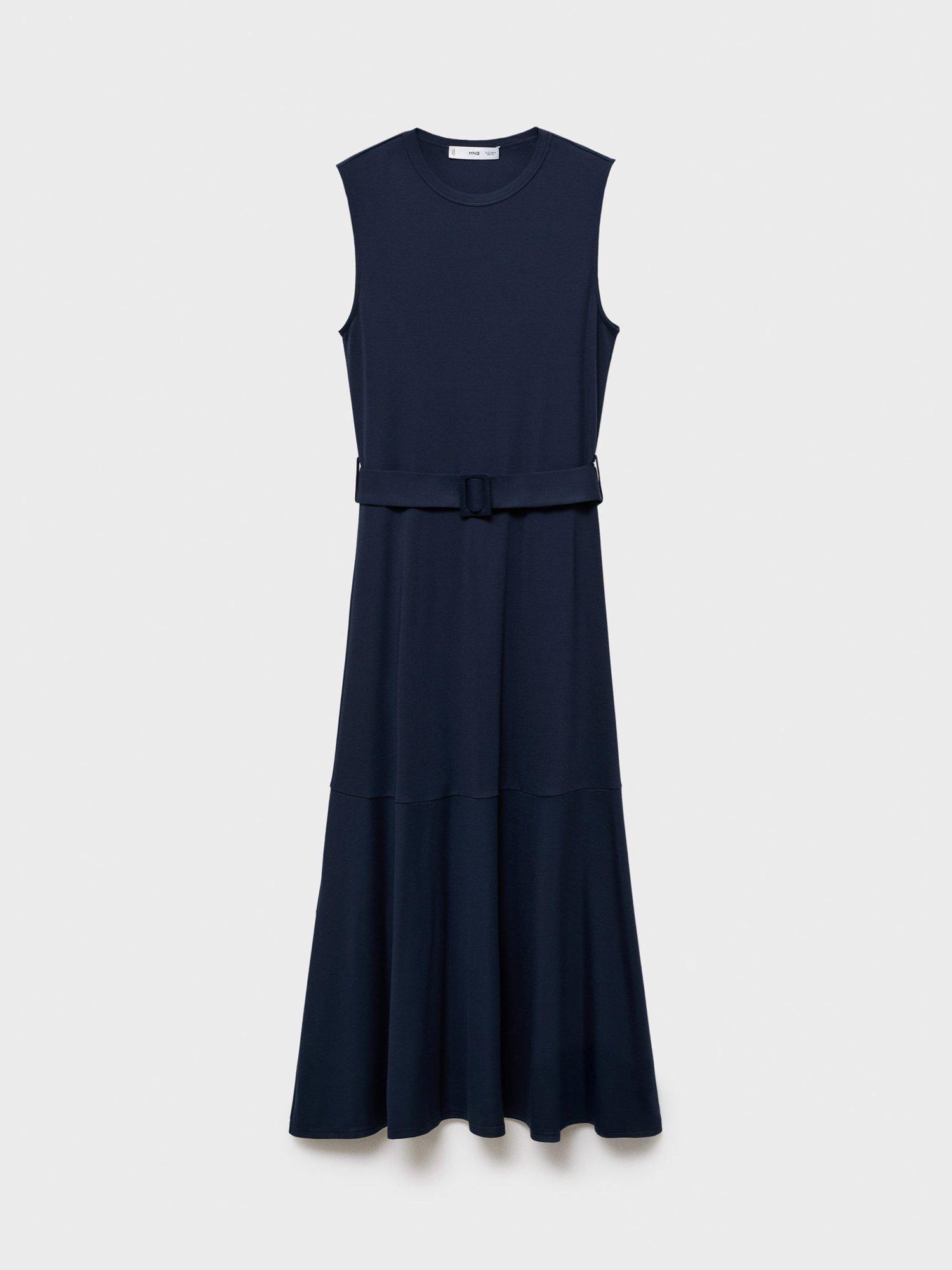 Product image 3 of 8, which shows Mango Megan Belted Midi Dress, Navy, 10