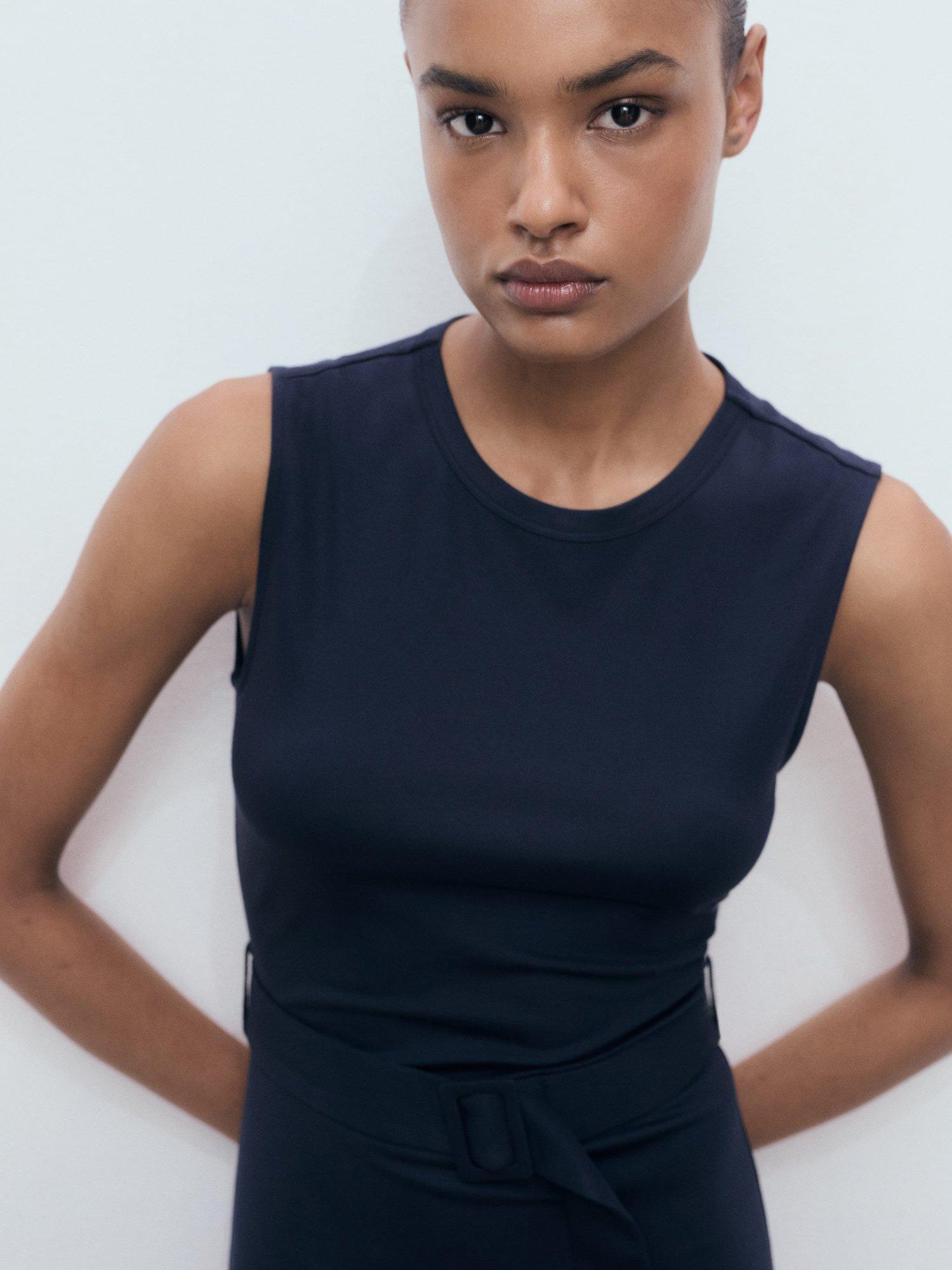 Product image 6 of 8, which shows Mango Megan Belted Midi Dress, Navy, 10