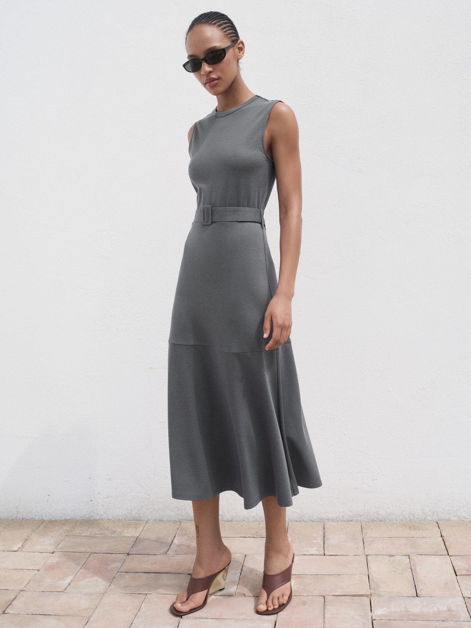 Product image 1 of 8, which shows Mango Megan Belted Midi Dress, Medium Grey, 6