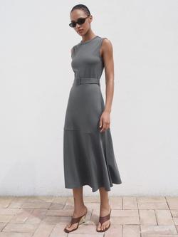 Mango Megan Belted Midi Dress, Medium Grey