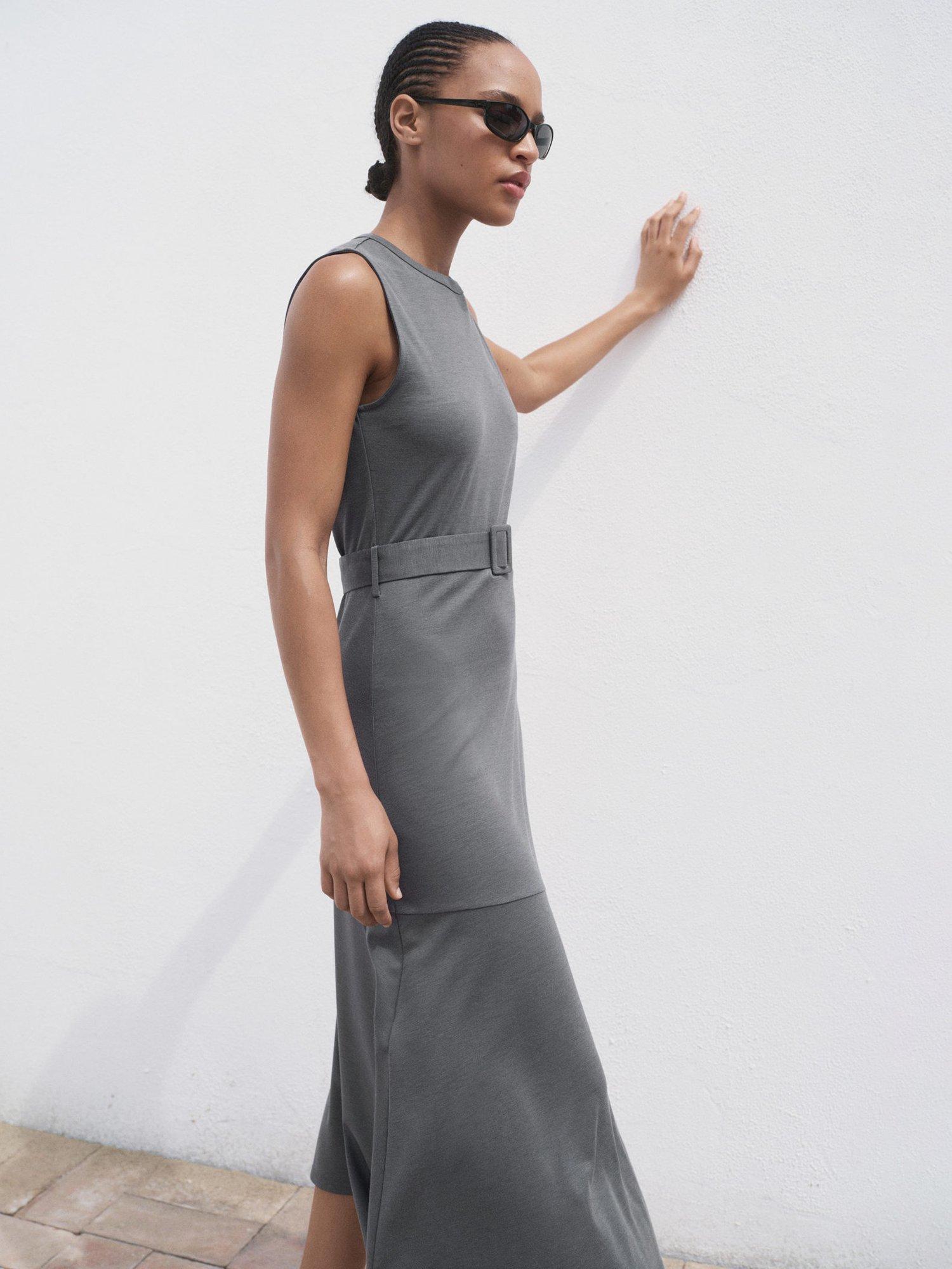 Product image 7 of 8, which shows Mango Megan Belted Midi Dress, Medium Grey, 6