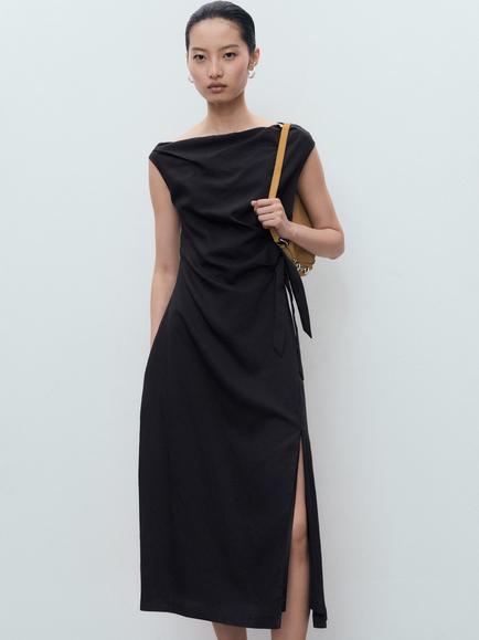 Mango Noa Asymmetric Knotted Dress, Navy, Navy