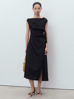 Mango Noa Asymmetric Knotted Dress, Navy - view 2, Navy