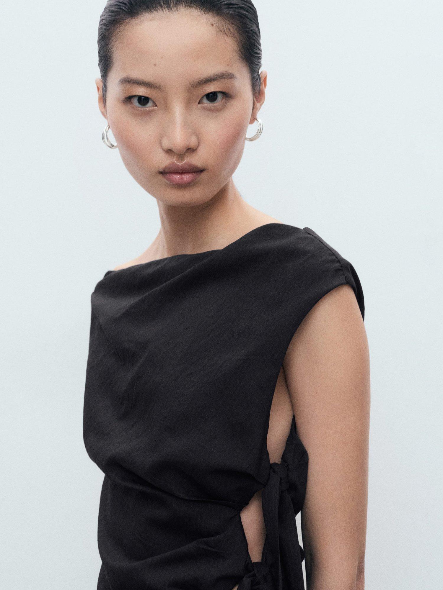 Product image 6 of 7, which shows Mango Noa Asymmetric Knotted Dress, Navy, 6