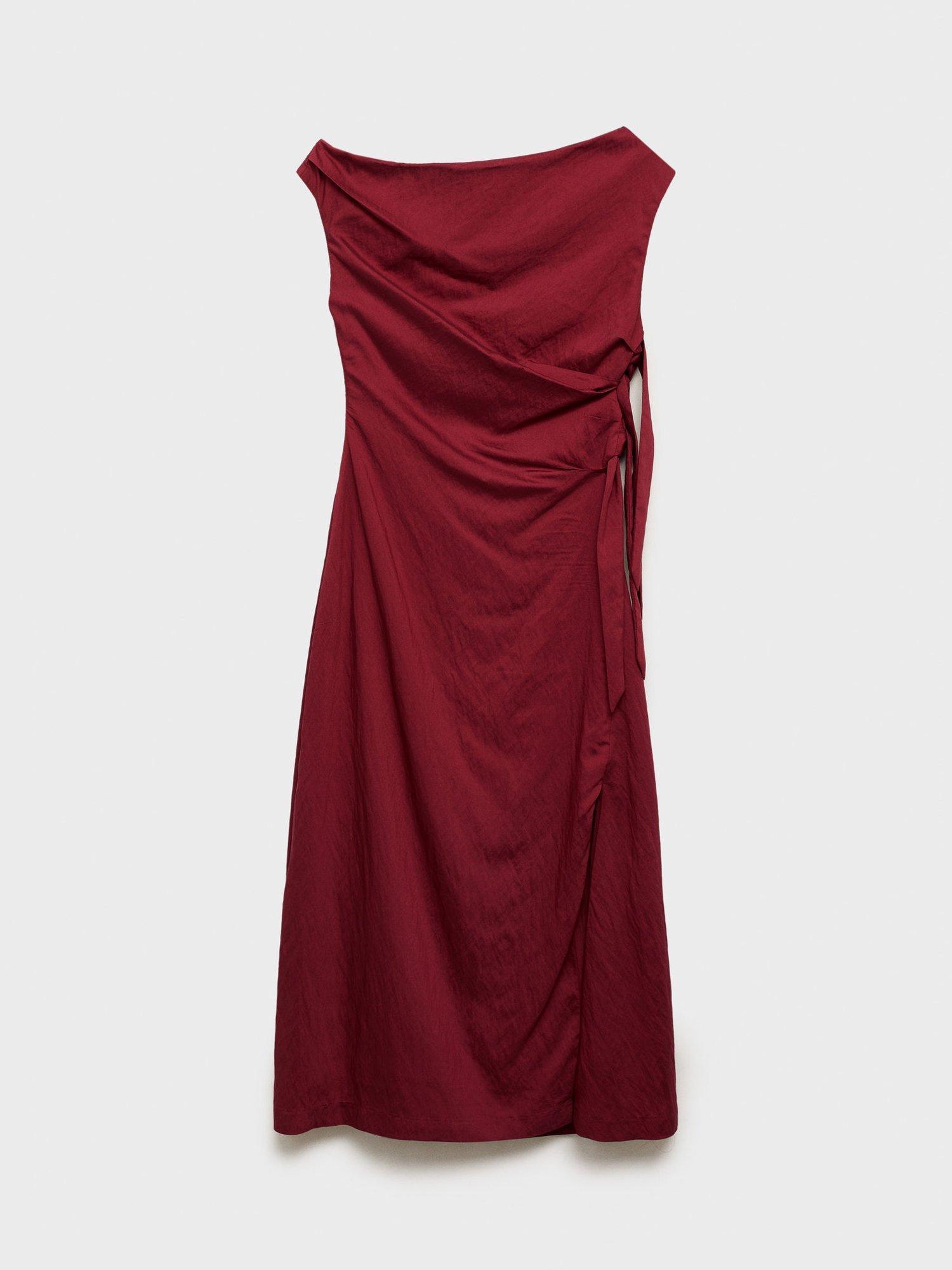 Product image 3 of 8, which shows Mango Asymmetrical Knotted Dress, Dark Red, 10