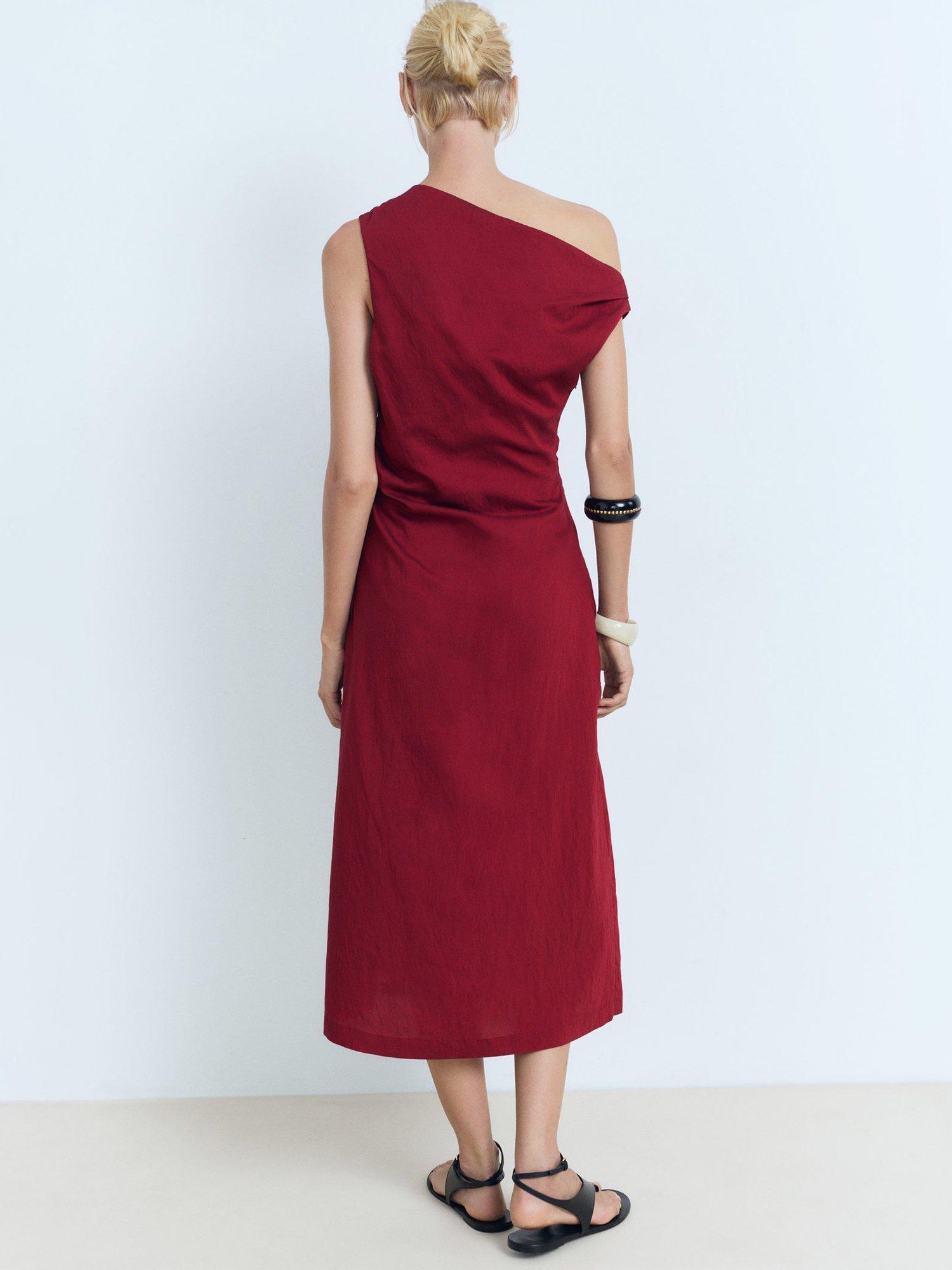Product image 4 of 8, which shows Mango Asymmetrical Knotted Dress, Dark Red, 10