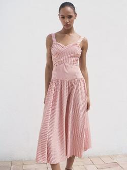 Mango Penelope Stripe Cross Front Dress, Pink, Pink
