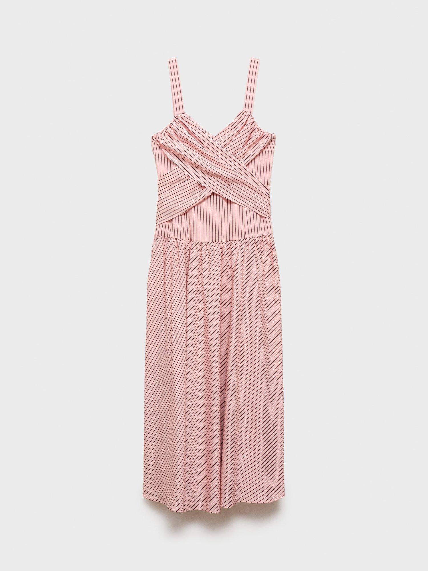 Product image 3 of 8, which shows Mango Penelope Stripe Cross Front Dress, Pink, 10