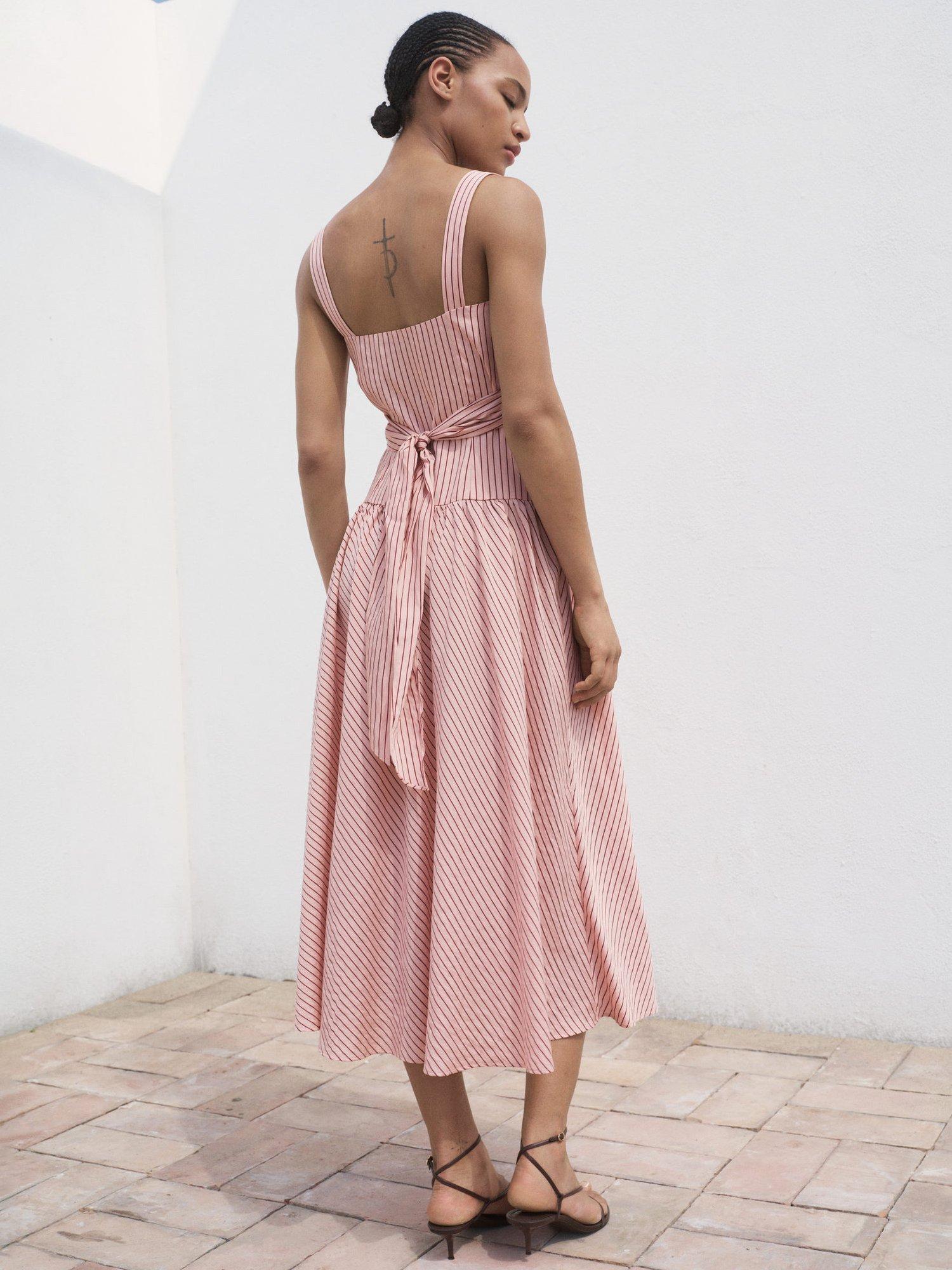 Product image 4 of 8, which shows Mango Penelope Stripe Cross Front Dress, Pink, 10