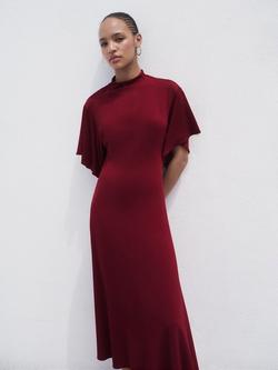 Mango Vicky Bell Sleeve Midi Dress, Dark Red - view 2, Dark Red