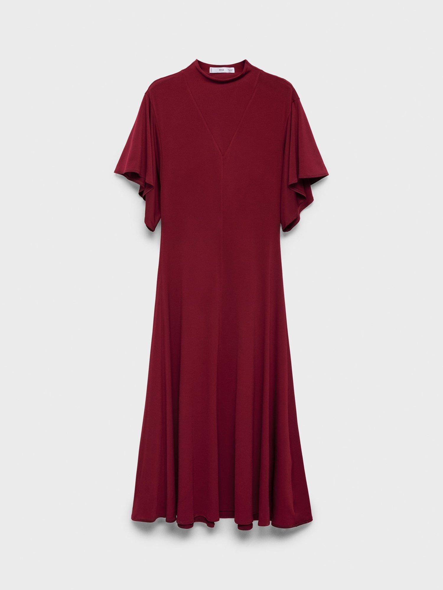 Product image 3 of 7, which shows Mango Vicky Bell Sleeve Midi Dress, Dark Red, 12