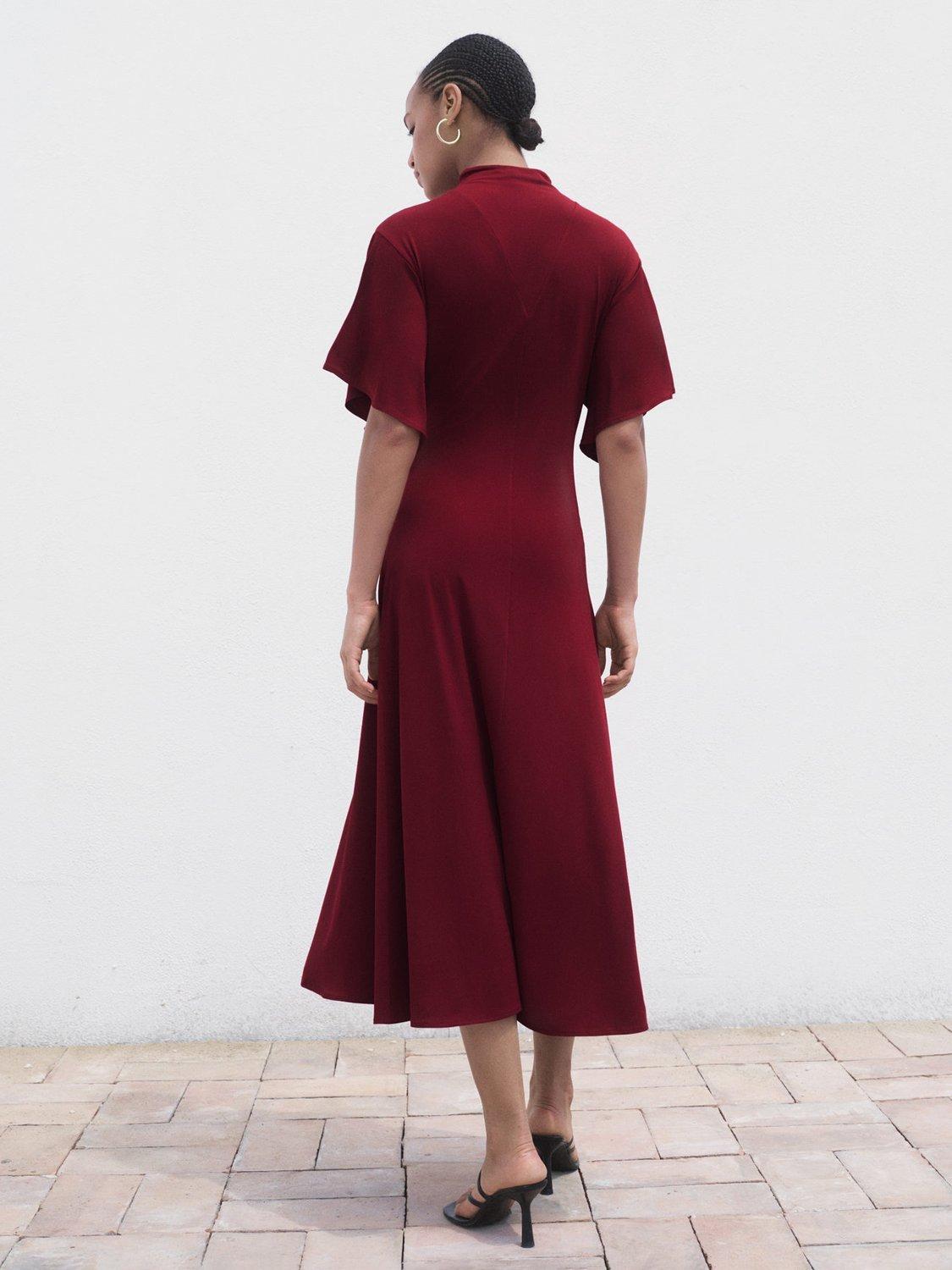 Product image 4 of 7, which shows Mango Vicky Bell Sleeve Midi Dress, Dark Red, 12