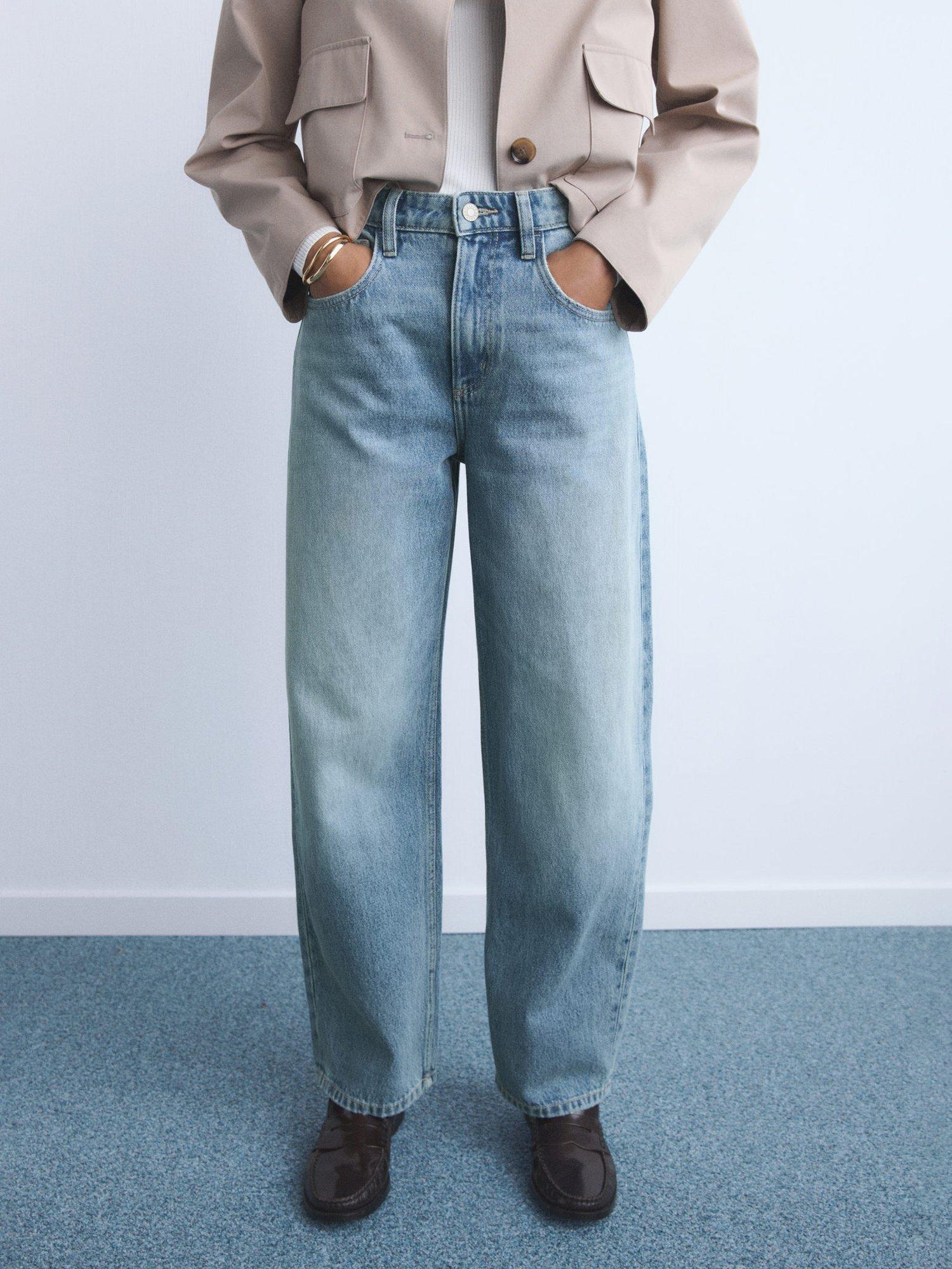 Product image 1 of 7, which shows Mango Bet Cotton Straight Leg Denim Jeans, Open Blue, 10