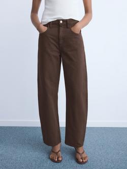 Mango Bet Cotton Barrel Fit Denim Jeans, Dark Brown