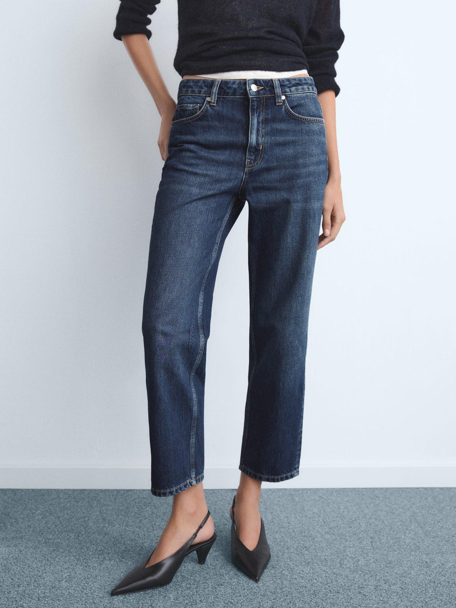 Product image 1 of 8, which shows Mango Blanca Straight Crop Jeans, Open Navy, 20