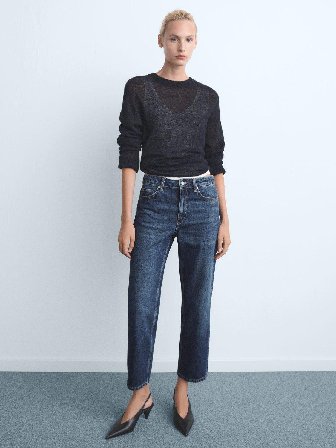 Product image 2 of 8, which shows Mango Blanca Straight Crop Jeans, Open Navy, 20