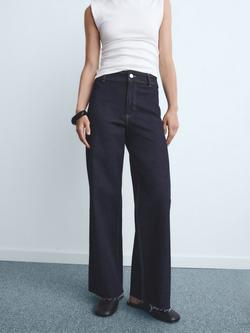 Mango Catherin Cotton Blend Wide Leg Denim Jeans, Open Blue