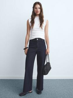Mango Catherin Cotton Blend Wide Leg Denim Jeans - view 2, Open Blue