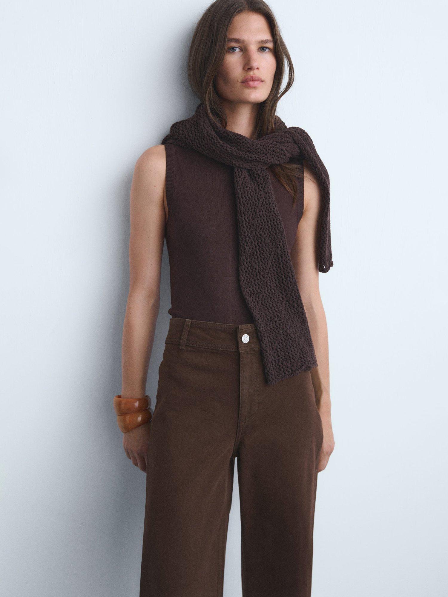 Product image 6 of 8, which shows Mango Catherin High Rise Culotte Jeans, Dark Brown, 4