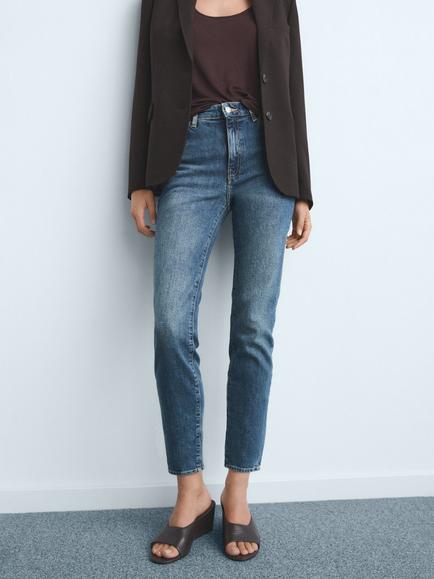 Mango Claudia Cotton Blend Skinny Style Denim Jeans, Open Blue