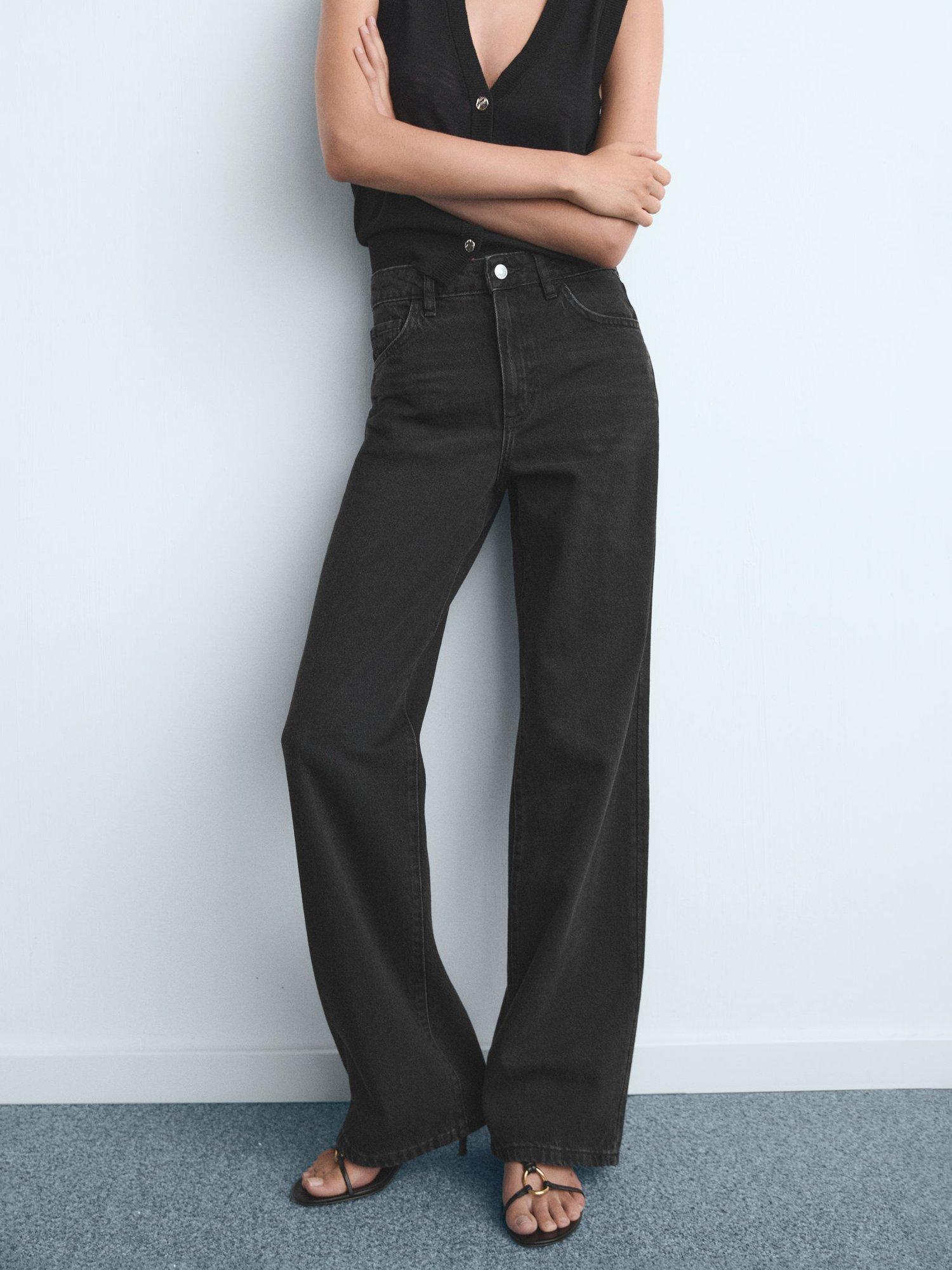 Product image 1 of 9, which shows Mango Danila High Rise Wide Leg Jeans, Black, 4
