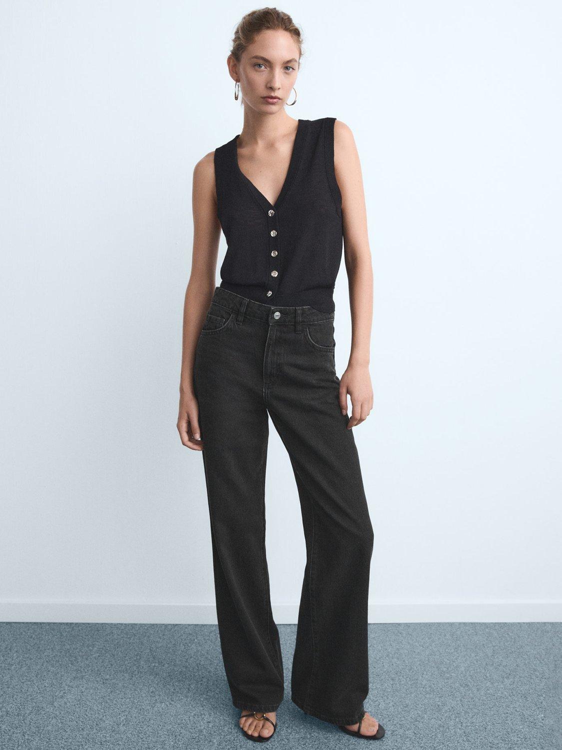 Product image 2 of 9, which shows Mango Danila High Rise Wide Leg Jeans, Black, 4