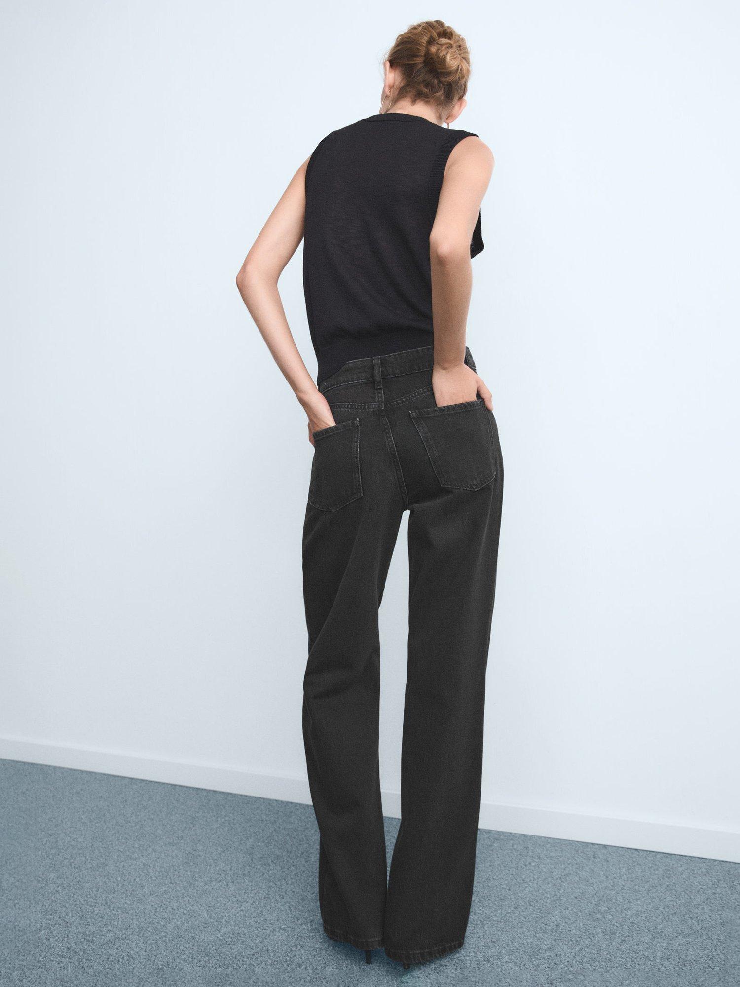 Product image 4 of 9, which shows Mango Danila High Rise Wide Leg Jeans, Black, 4