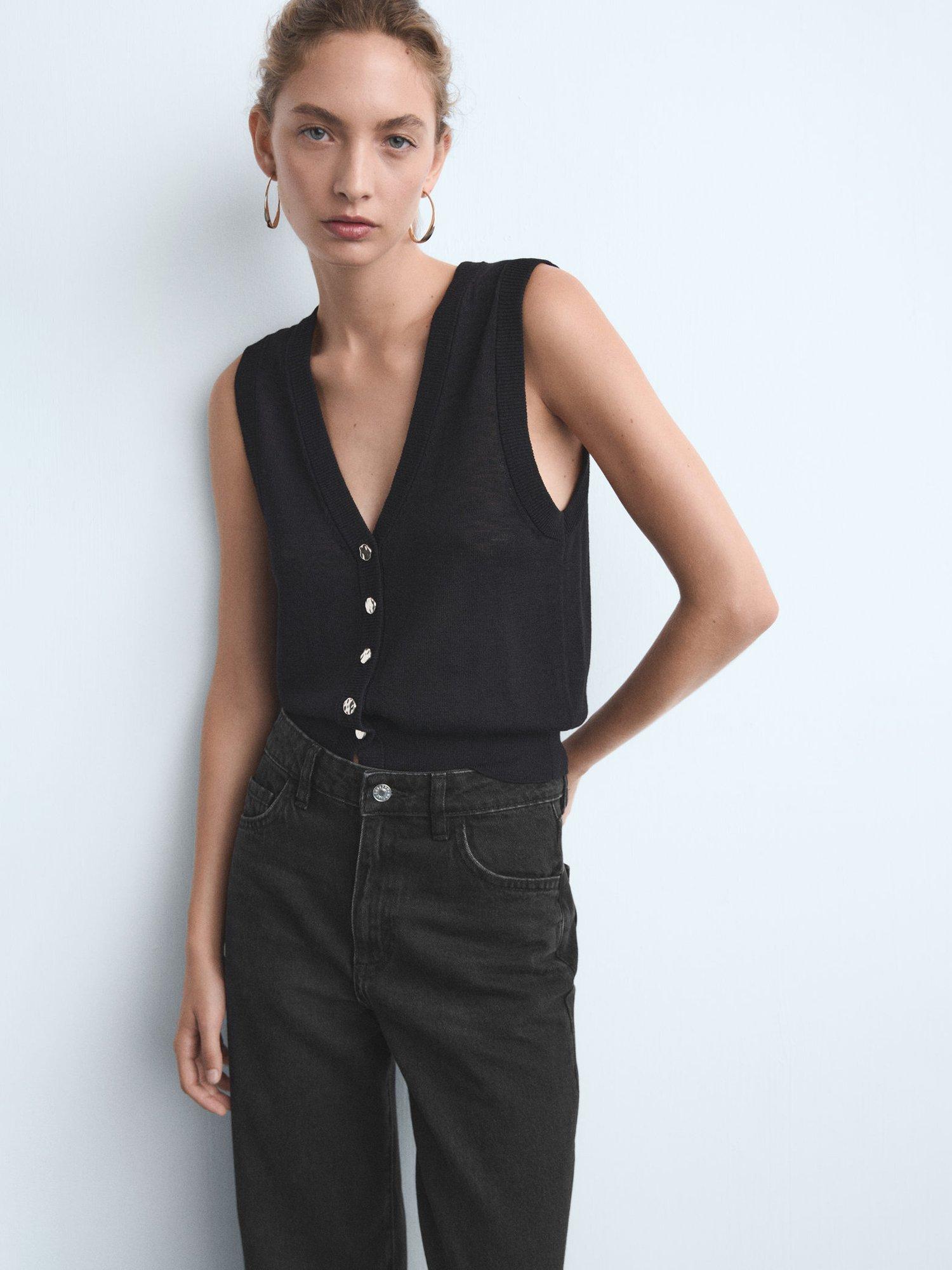 Product image 6 of 9, which shows Mango Danila High Rise Wide Leg Jeans, Black, 4