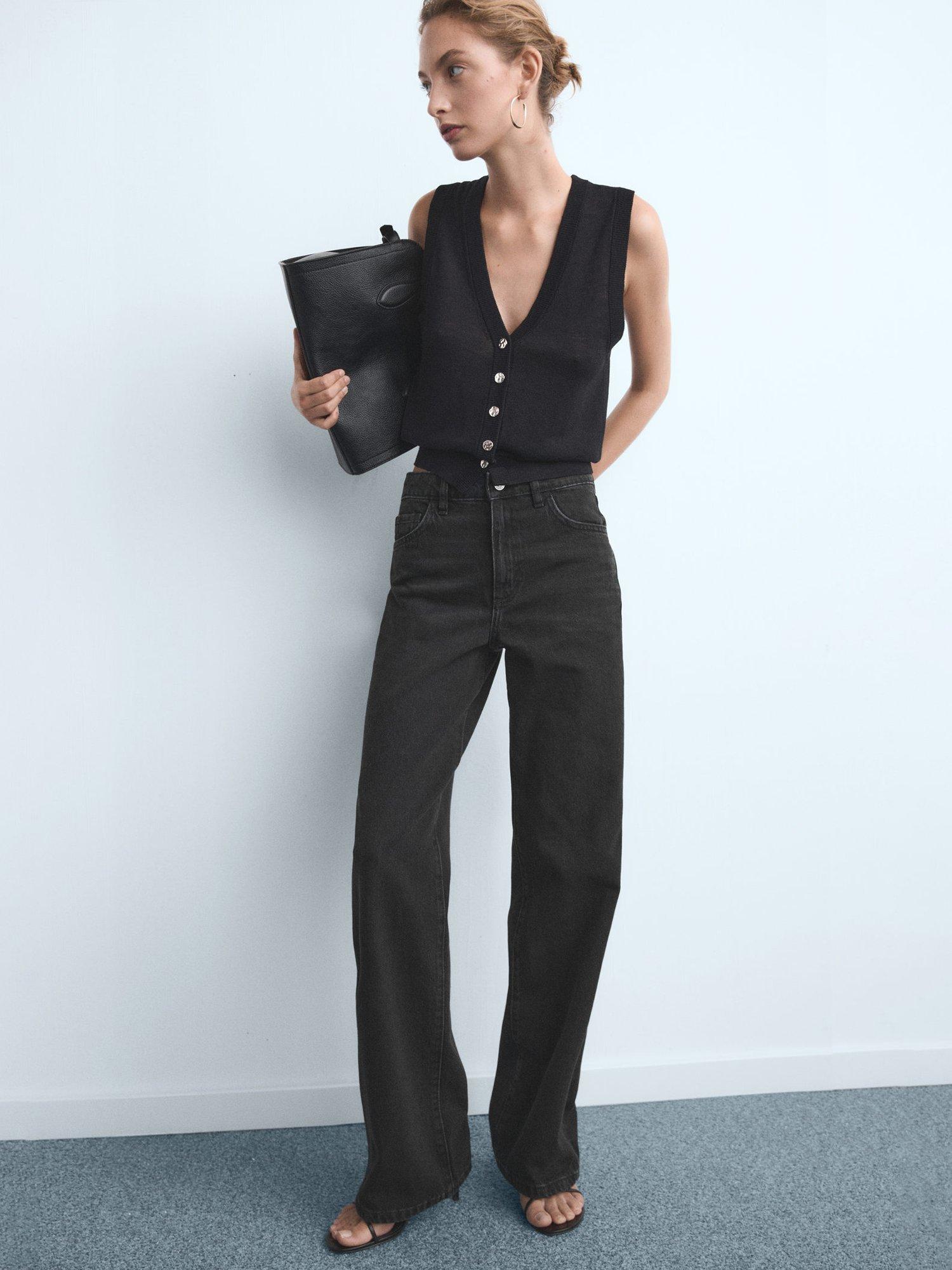 Product image 7 of 9, which shows Mango Danila High Rise Wide Leg Jeans, Black, 4