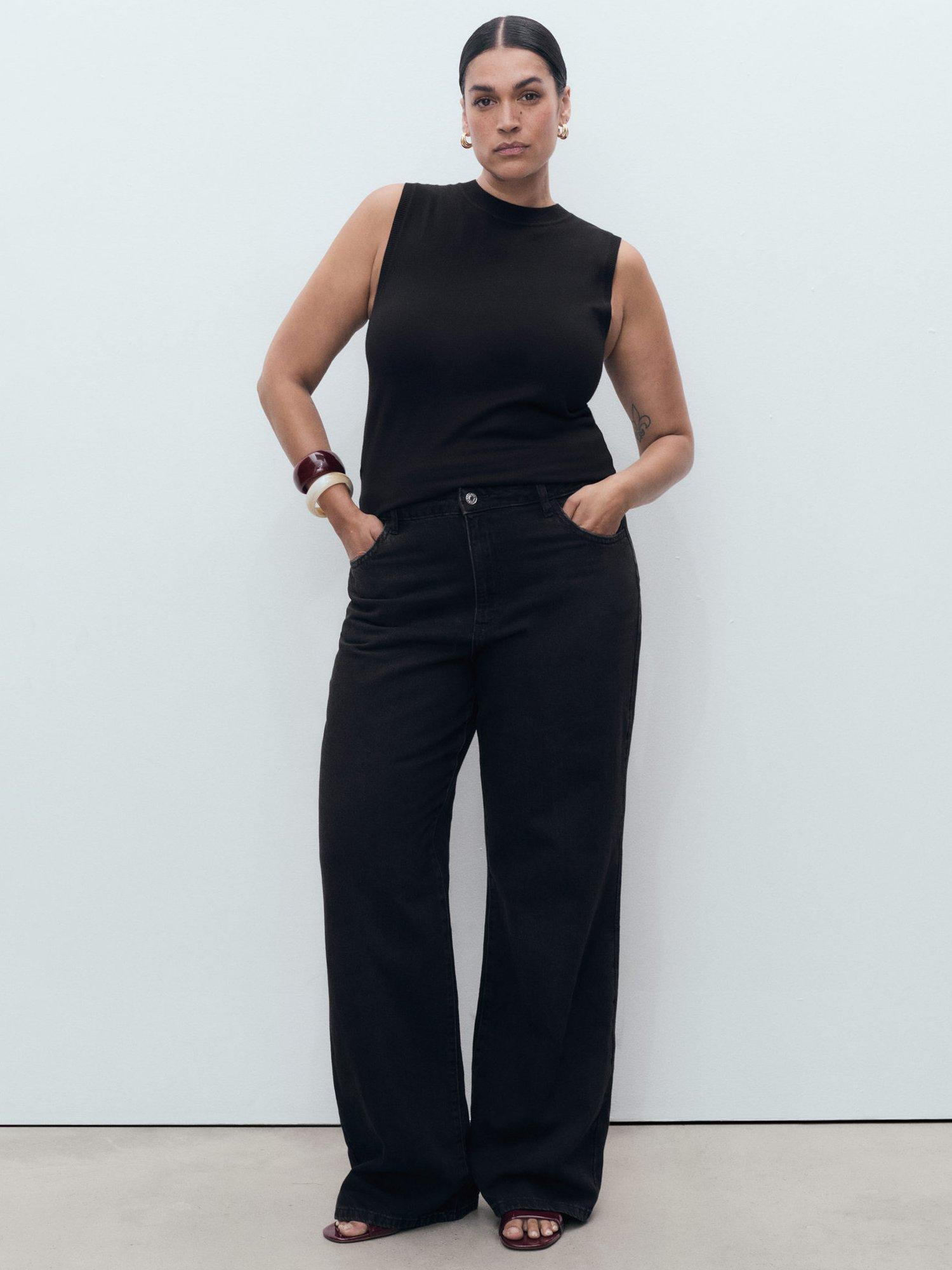 Product image 8 of 9, which shows Mango Danila High Rise Wide Leg Jeans, Black, 4