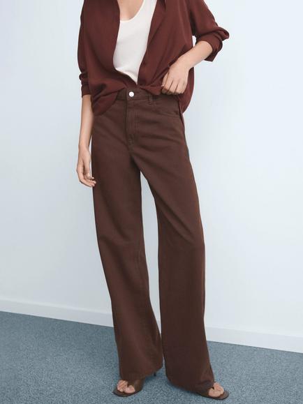 Mango Danila High Rise Wide Leg Jeans, Brown
