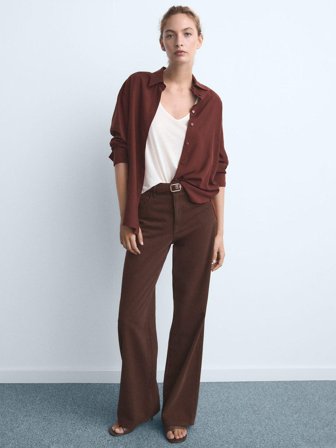 Product image 2 of 8, which shows Mango Danila High Rise Wide Leg Jeans, Brown, 10