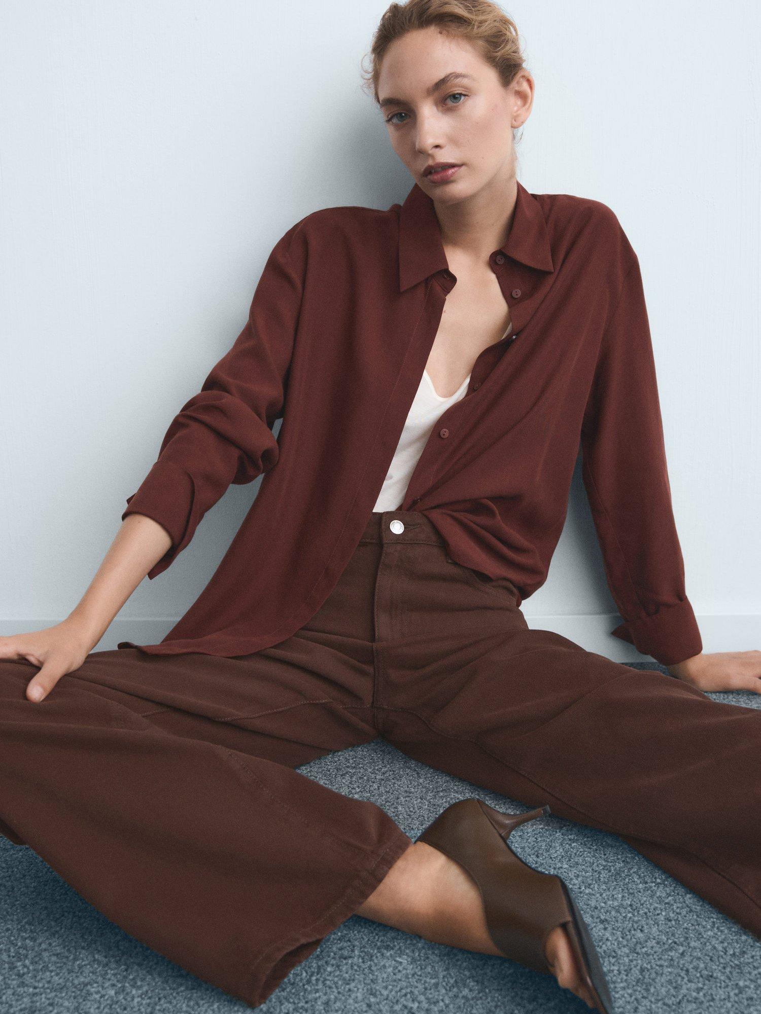 Product image 7 of 8, which shows Mango Danila High Rise Wide Leg Jeans, Brown, 10