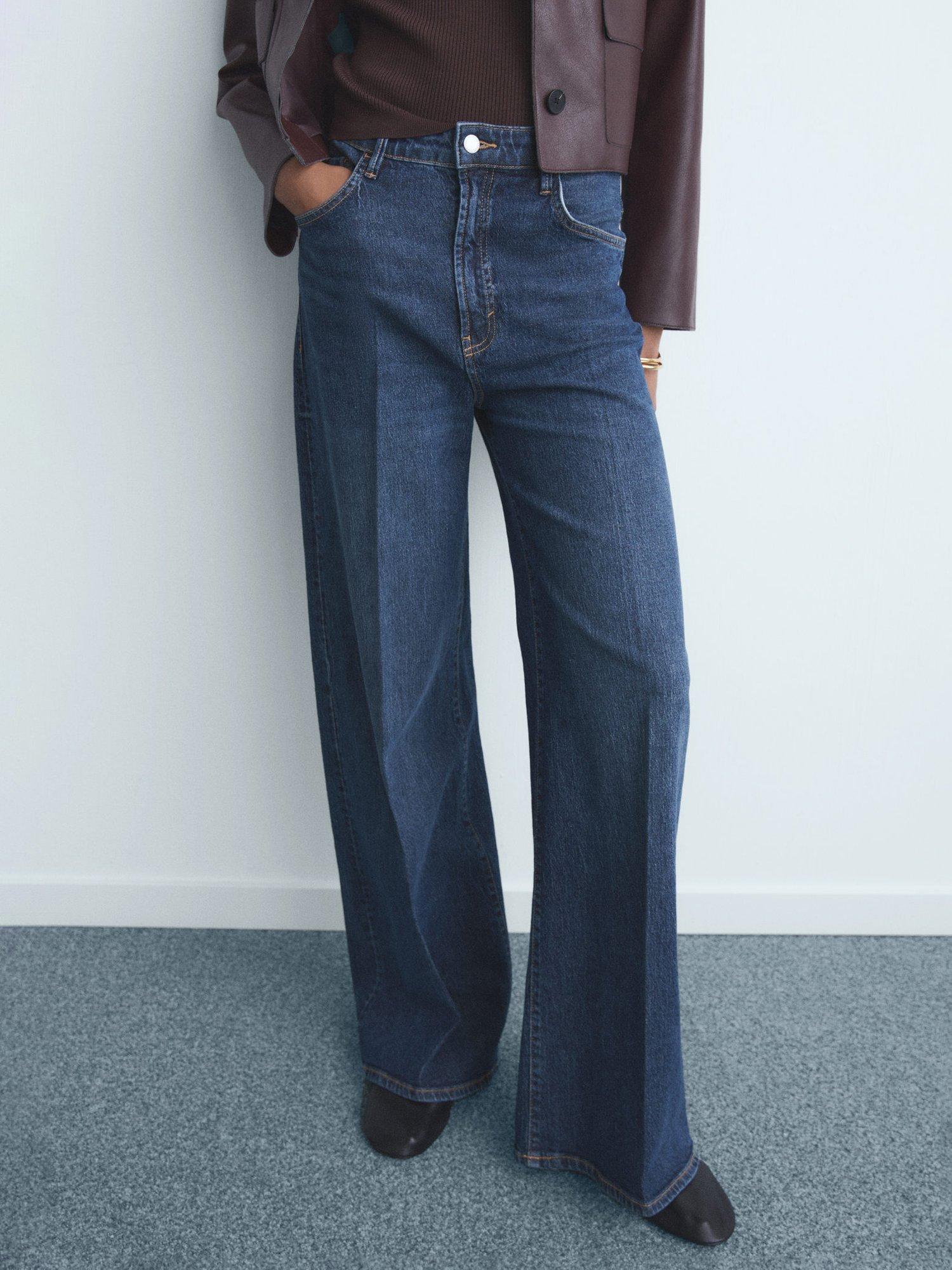 Product image 1 of 9, which shows Mango Elise Mid Rise Wide Leg Jeans, Navy, 10